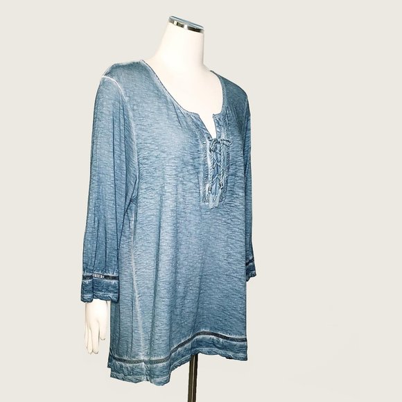 Style&co. Mock Denim Drawstring Shirt - Picture 3 of 9